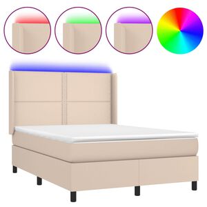 vidaXL Κρεβάτι Boxspring Στρώμα&LED Καπουτσίνο 140x200 εκ. Συνθ. Δέρμα