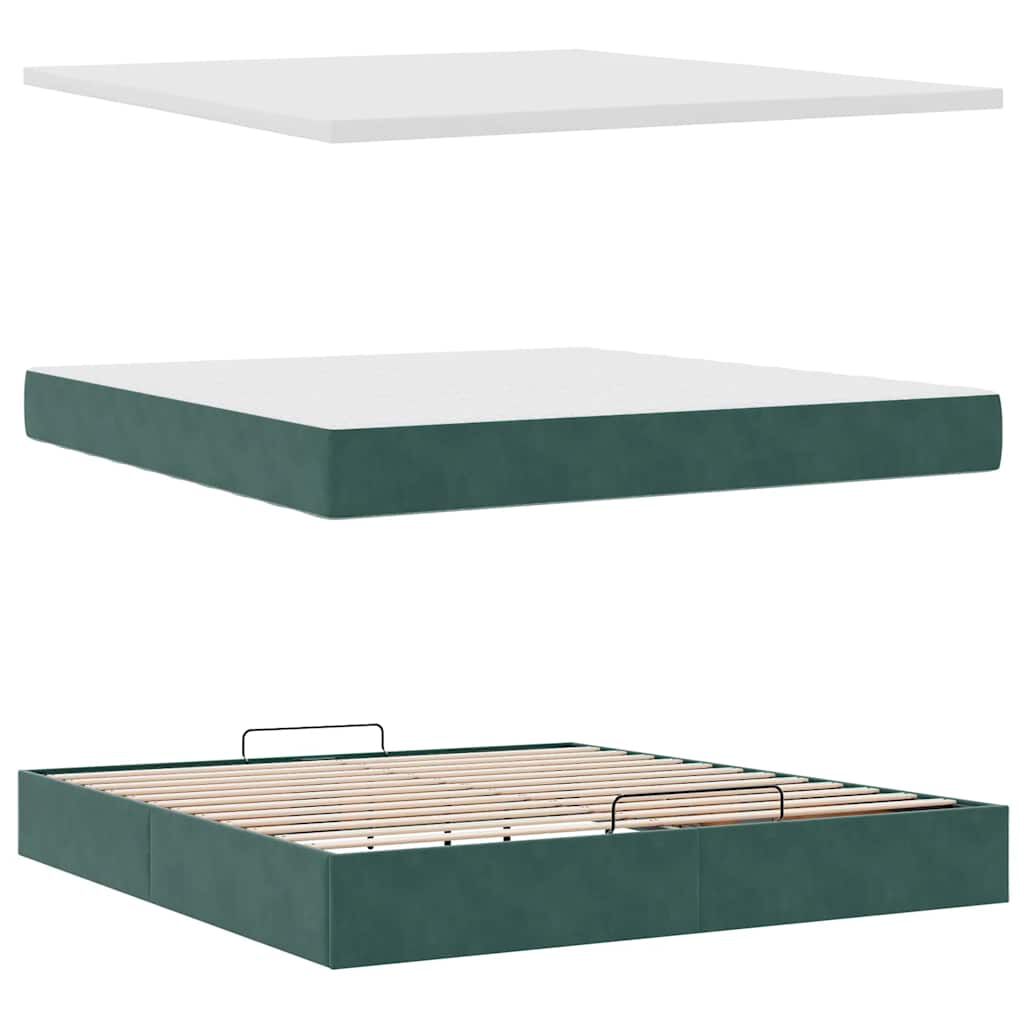vidaXL Οθωμανικό κρεβάτι με στρώματα&LEDs Dark Green 180x200cm Velvet