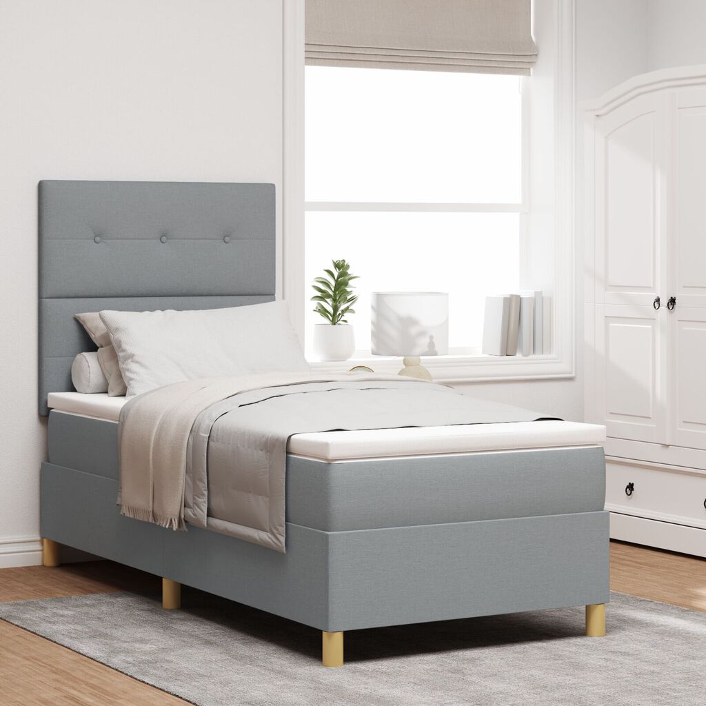 vidaXL Κρεβάτι Box Spring με Στρώμα Ανοιχτό Γκρι 90x200 εκ Ύφασμα