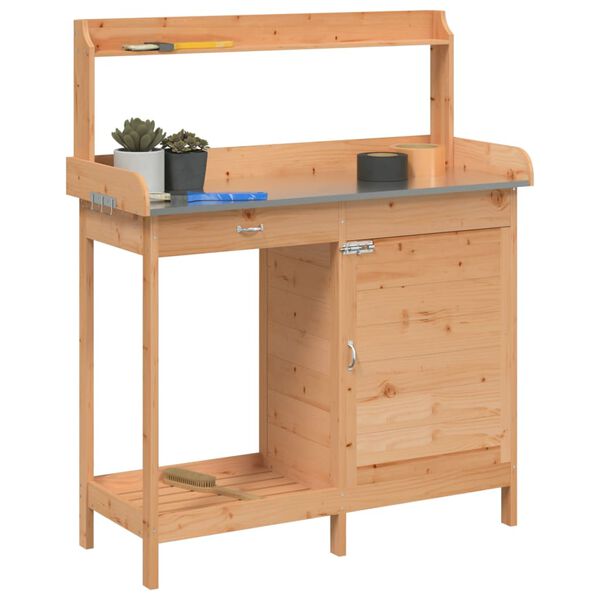 vidaXL Τραπέζι για Γλάστρες+Ντουλάπι Καφέ 110,5x45x124,5εκ Μασίφ Ελάτη