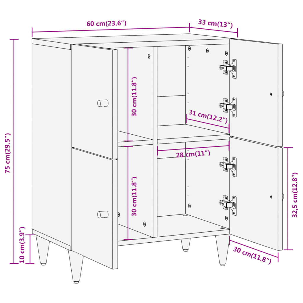 vidaXL Βοηθητικό Ντουλάπι 60 x 33 x 75 εκ. από Μασίφ Ξύλο Μάνγκο