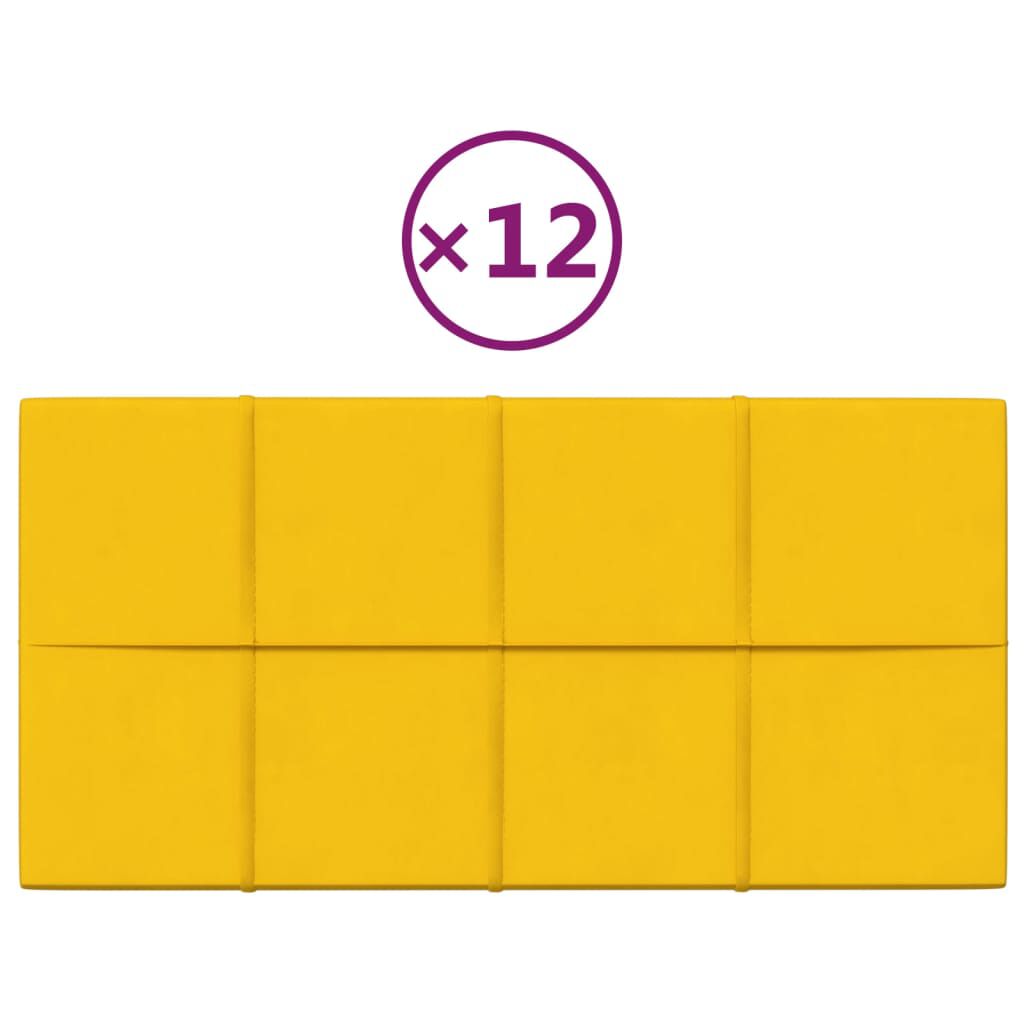 vidaXL Πάνελ Τοίχου 12 τεμ. Κίτρινος 60x30 εκ 2,16 μ² Βελούδο