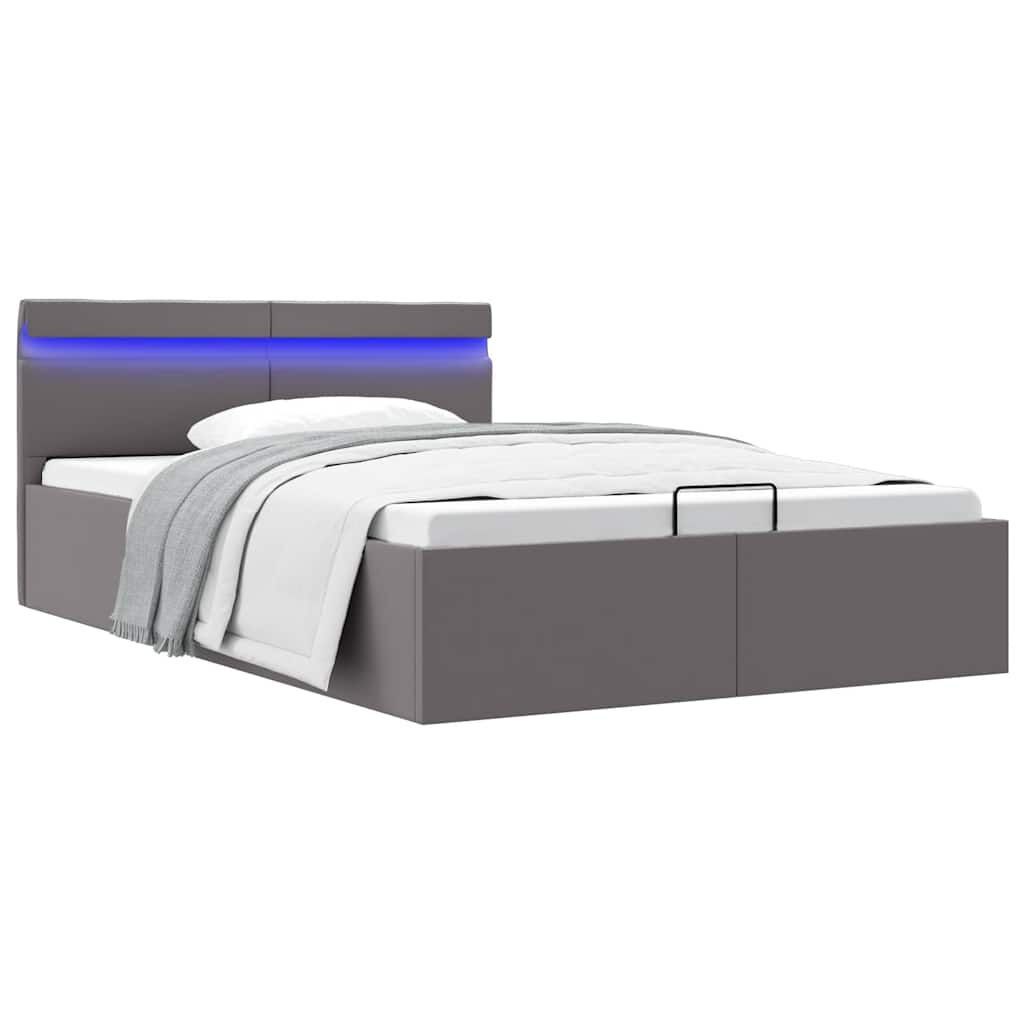 vidaXL Πλαίσιο Κρεβατιού Αποθ. Χώρο/LED Γκρι 140x200 εκ. Δερματίνη