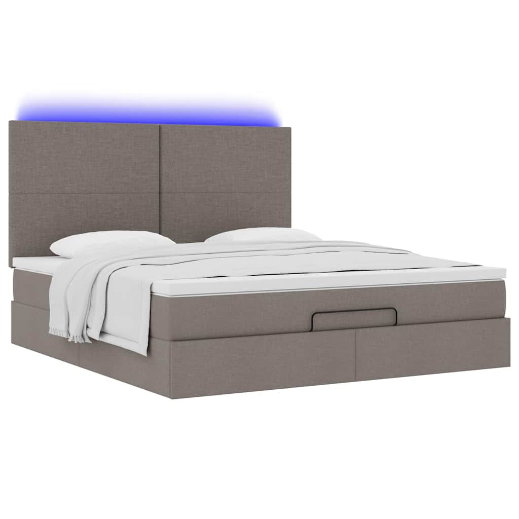 vidaXL Οθωμανικό κρεβάτι με στρώμα & LEDs Taupe 160x200cm ύφασμα