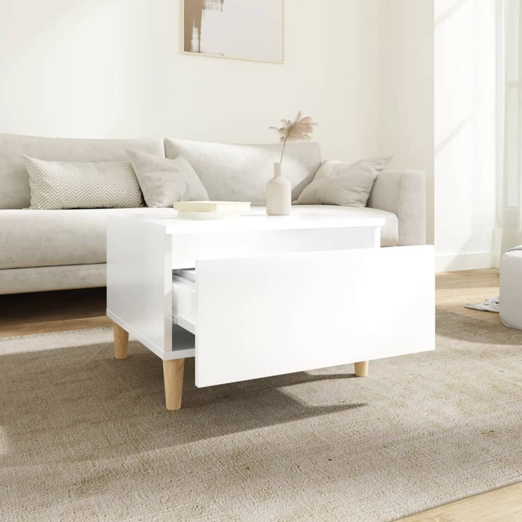 vidaXL Βοηθητικά Τραπέζια 2 τεμ. Γυαλ.Λευκό 50x46x35 εκ. Επεξ. Ξύλο