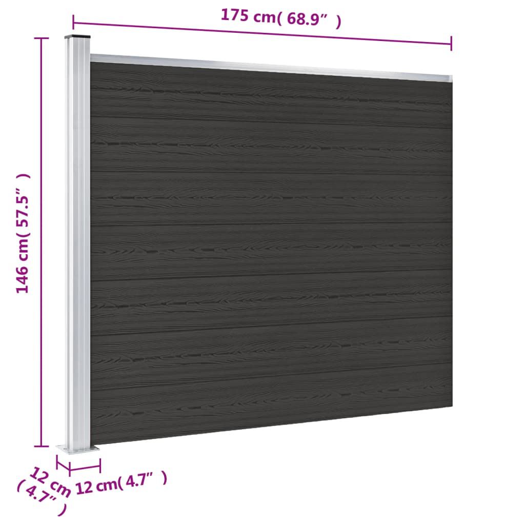 vidaXL Πάνελ Περίφραξης Μαύρο 175 x 146 εκ. από WPC