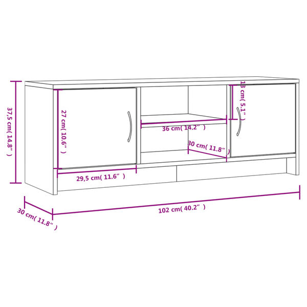 vidaXL Έπιπλο Τηλεόρασης Γυαλ. Λευκό 102x30x37,5 εκ Επεξεργασμένο Ξύλο