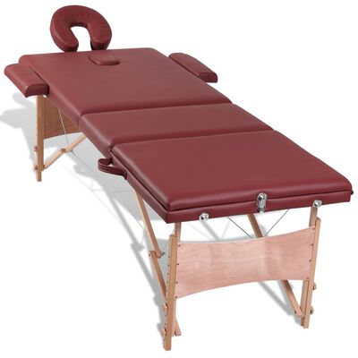 Κρεβάτι μασάζ Πτυσσόμενο 3 θέσεων με ξύλινο σκελετό Κόκκινο