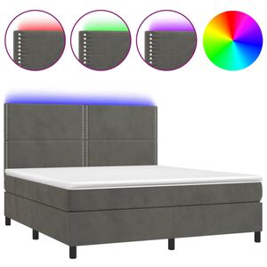 vidaXL Κρεβάτι Boxspring με Στρώμα & LED Σκ. Γκρι 180x200εκ. Βελούδινο