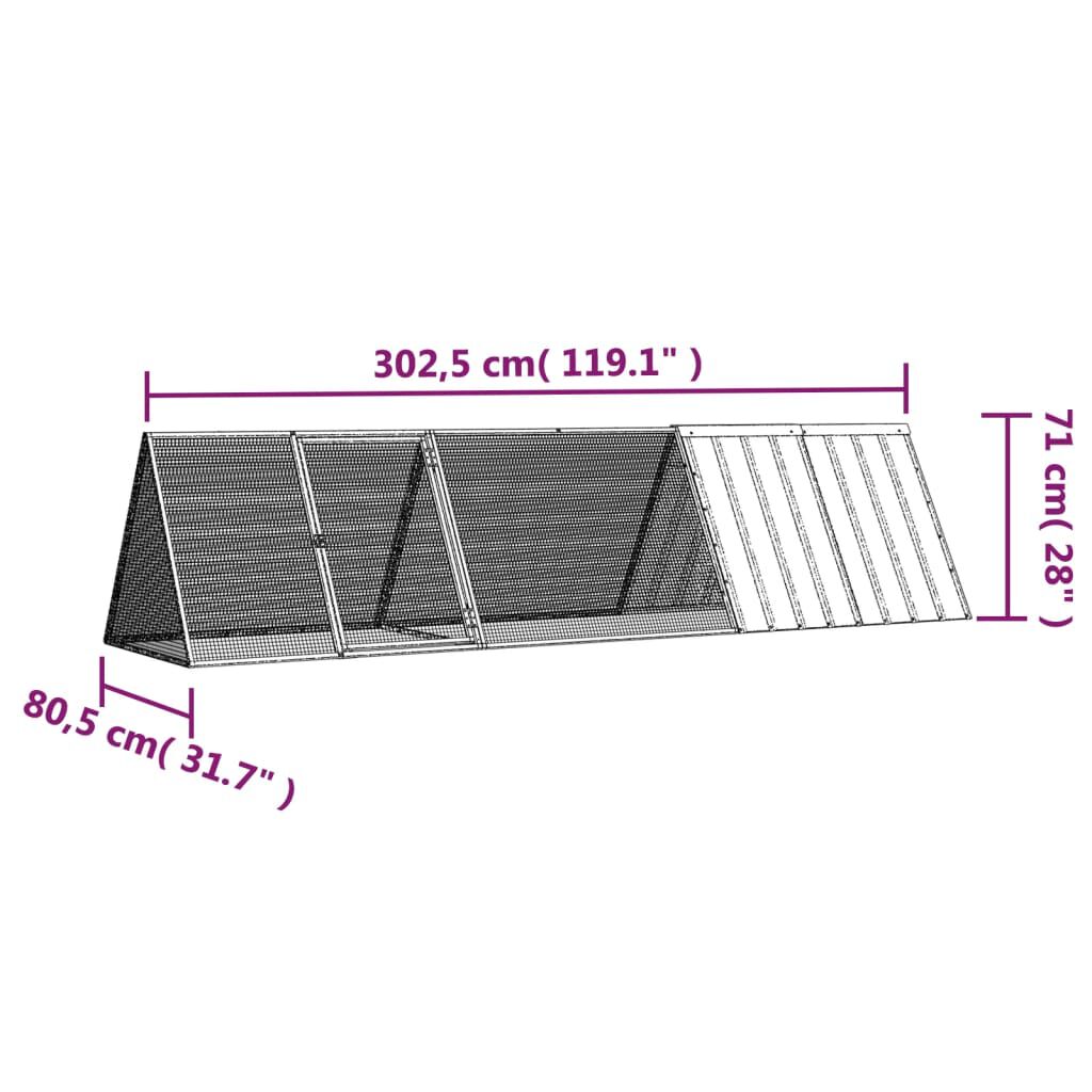 vidaXL Κλουβί Κουνελιών Ανθρακί 302,5x80,5x71 εκ Γαλβανισμένος Χάλυβας