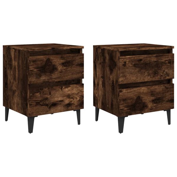 vidaXL Κομοδίνα 2 τεμ. Καπνιστή Δρυς 40x35x50εκ. με Μεταλλικά Πόδια