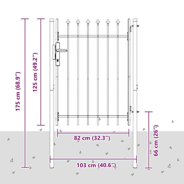 vidaXL Πύλη Φράχτη Γκρι 100 x 120 cm Χάλυβας με Επικάλυψη Πούδρας