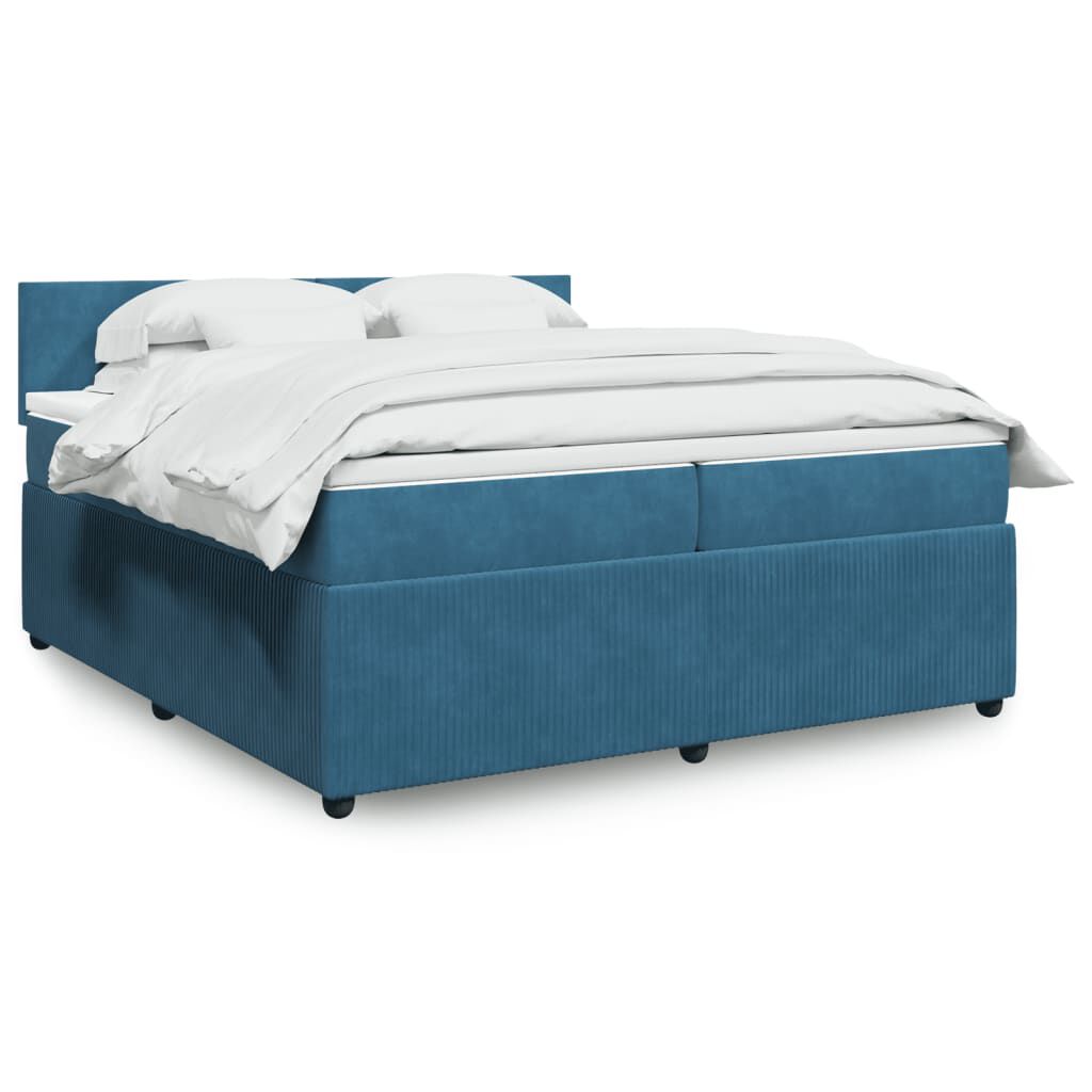 vidaXL Κρεβάτι Boxspring με Στρώμα Μπλε 200x200 εκ. Βελούδινο
