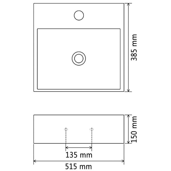 vidaXL Νιπτήρας με Οπή Βρύσης Μαύρος 51,5 x 38,5 x 15 εκ. Κεραμικός