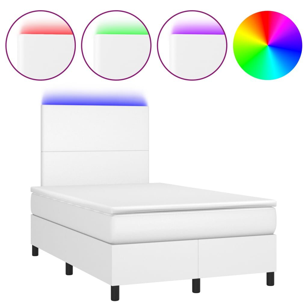 vidaXL Κρεβάτι Boxspring με Στρώμα & LED Λευκό 120x200 εκ. Συνθ. Δέρμα