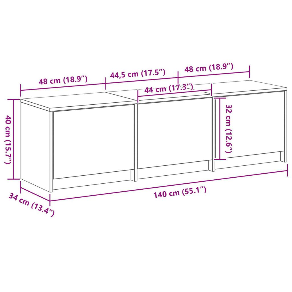 vidaXL Ντουλάπι τηλεόρασης με LED παλιό ξύλο 140x34x40 εκ. κατασκευασμένο ξύλο