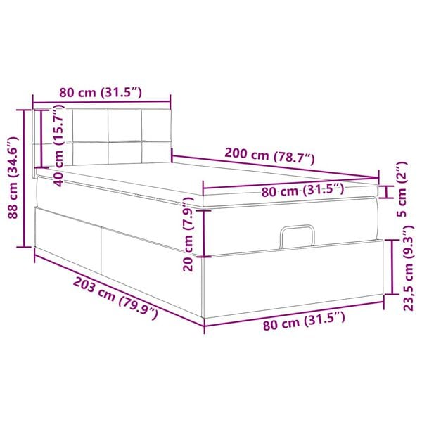 vidaXL Οθωμανικό κρεβάτι με στρώμα&LEDs Ανοιχτό γκρι 80x200cm Βελούδο