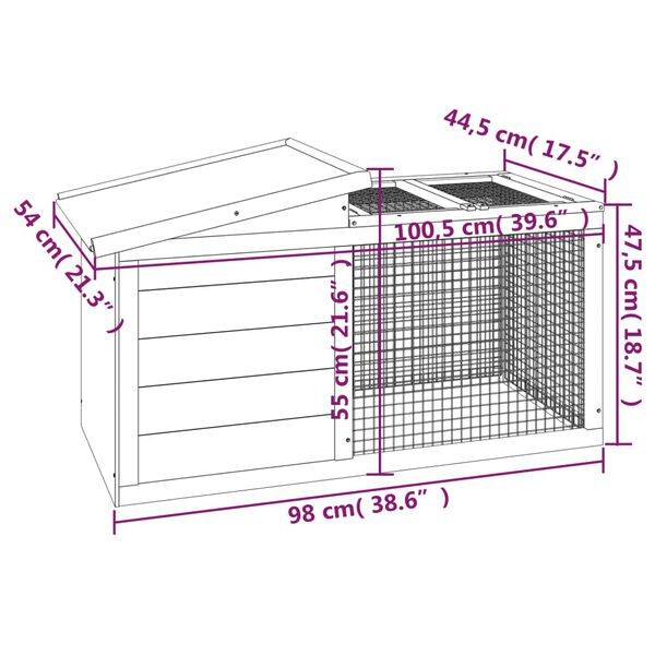 vidaXL Κλουβί Κουνελιών Καφέ 100,5 x 54 x 55 εκ. Μασίφ Ξύλο Πεύκου