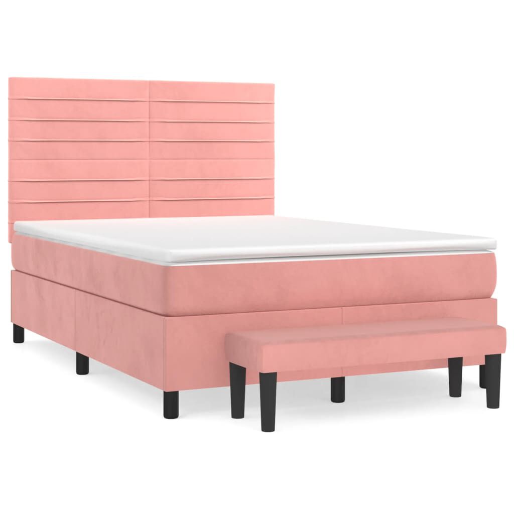 vidaXL Κρεβάτι Boxspring με Στρώμα Ροζ 140x200 εκ. Βελούδινο