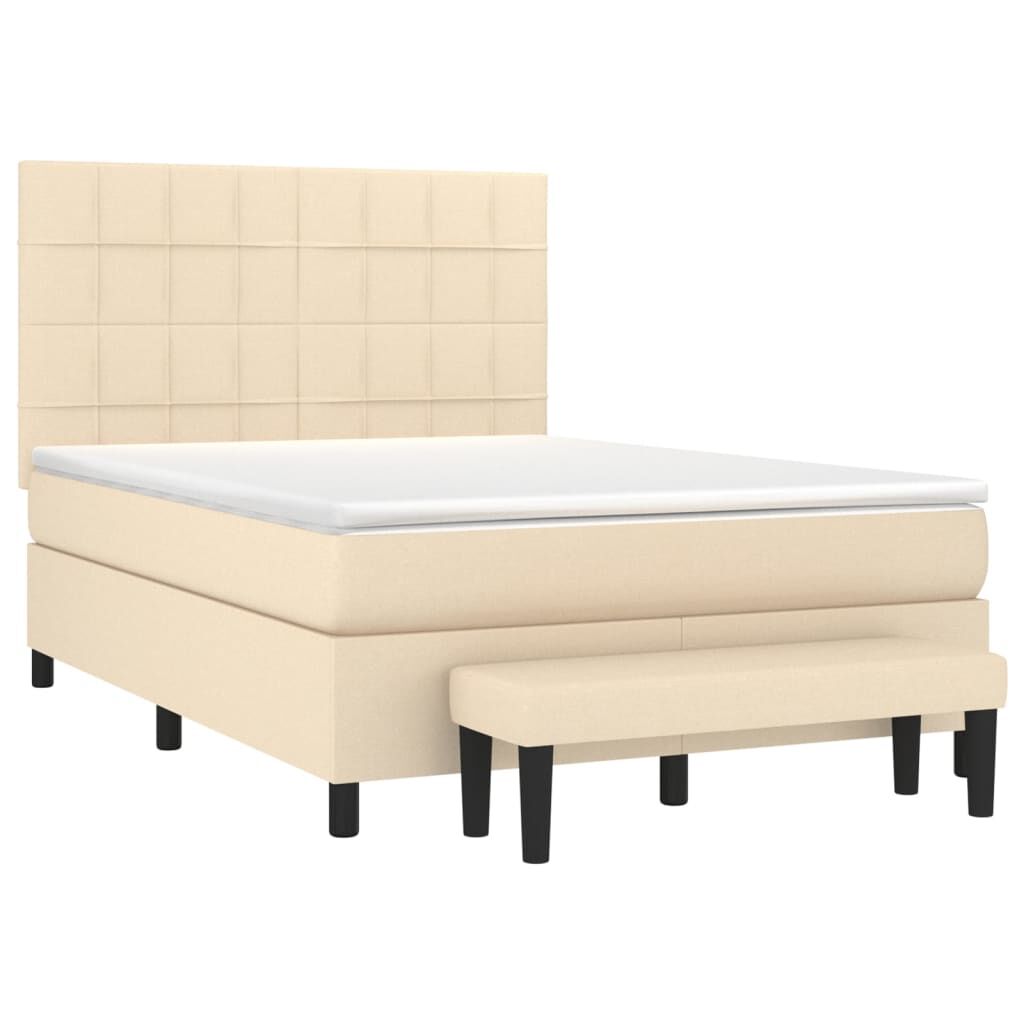 vidaXL Κρεβάτι Boxspring με Στρώμα Κρεμ 140x190 εκ. Υφασμάτινο