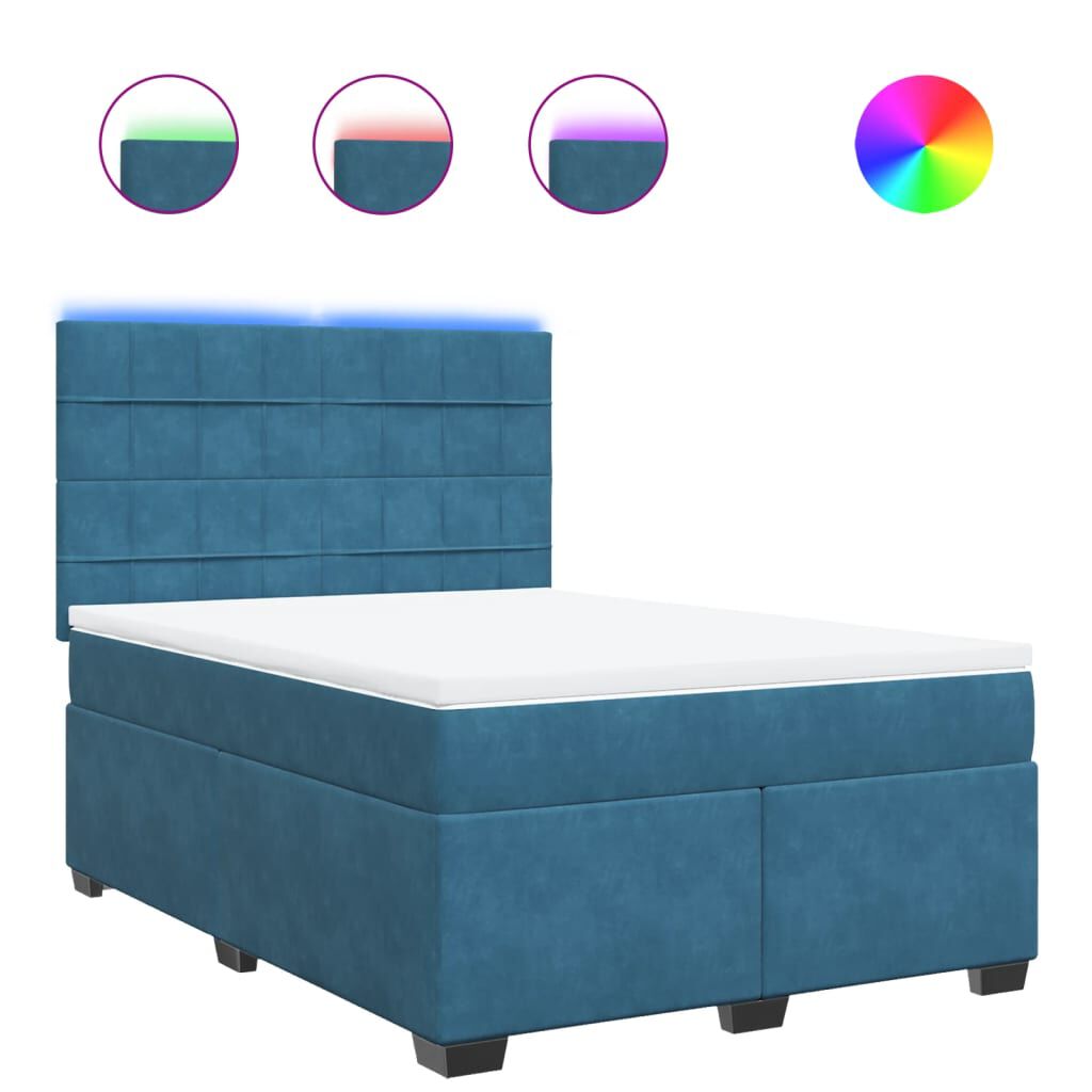 vidaXL Κρεβάτι Boxspring με Στρώμα Μπλε 140x200 εκ. Βελούδινο