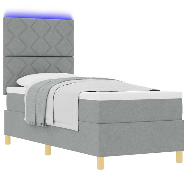 vidaXL Κρεβάτι με Ελατήριο και Στρώμα & LED Ανοιχτό Γκρι 80x200 cm Ύφασμα