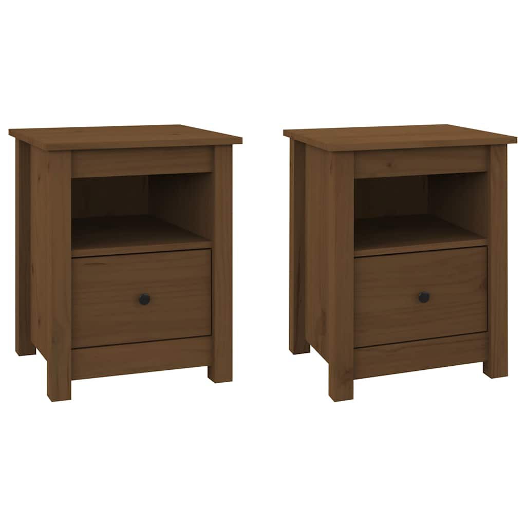 vidaXL Κομοδίνα 2 τεμ. Μελί 40 x 35 x 49 εκ. από Μασίφ Ξύλο Πεύκου