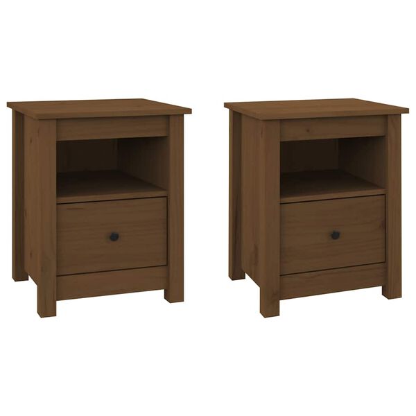 vidaXL Κομοδίνα 2 τεμ. Μελί 40 x 35 x 49 εκ. από Μασίφ Ξύλο Πεύκου