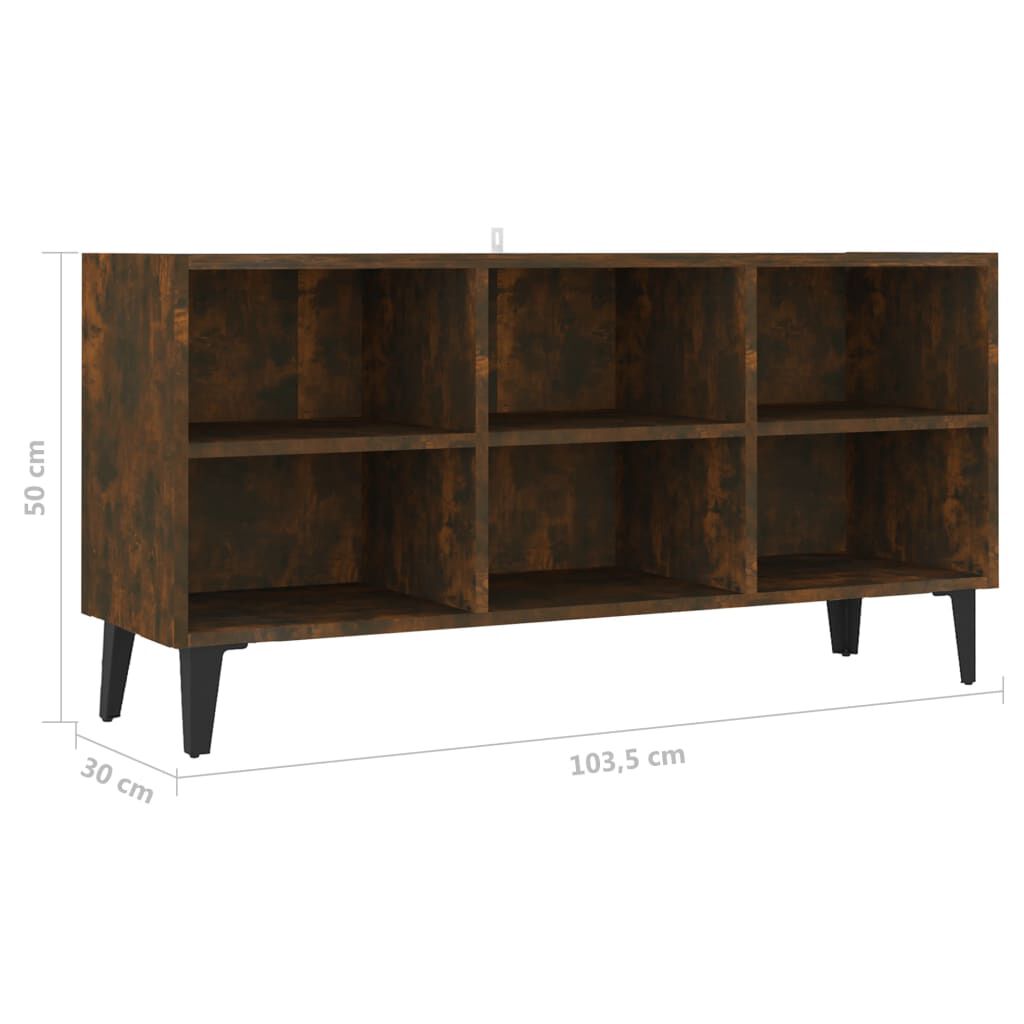 vidaXL Έπιπλο Τηλεόρασης Καπνισ. Δρυς 103,5x30x50εκ Μεταλλικά Πόδια