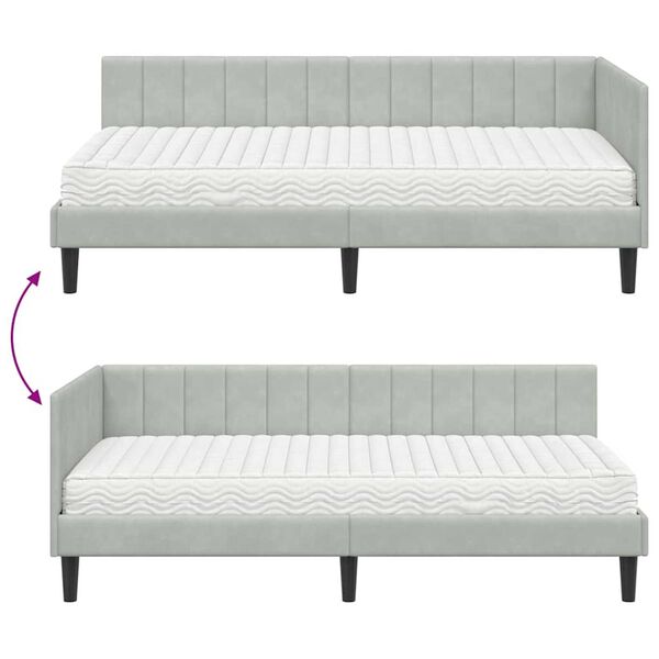 vidaXL Κρεβάτι Γωνίας με στρώμα Ανοιχτό γκρι 100 x 200 cm Βελούδο