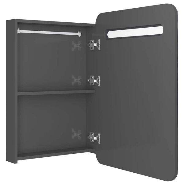 vidaXL Ντουλάπι Μπάνιου με Καθρέφτη & LED Γυαλ. Γκρι 60 x 11 x 80 εκ.
