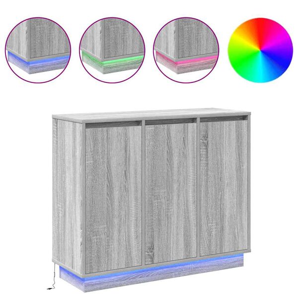 vidaXL Πλευρικό Τραπέζι LED με ράφι Γκρίζο Σονομα 90 x 32 x 75 εκ.