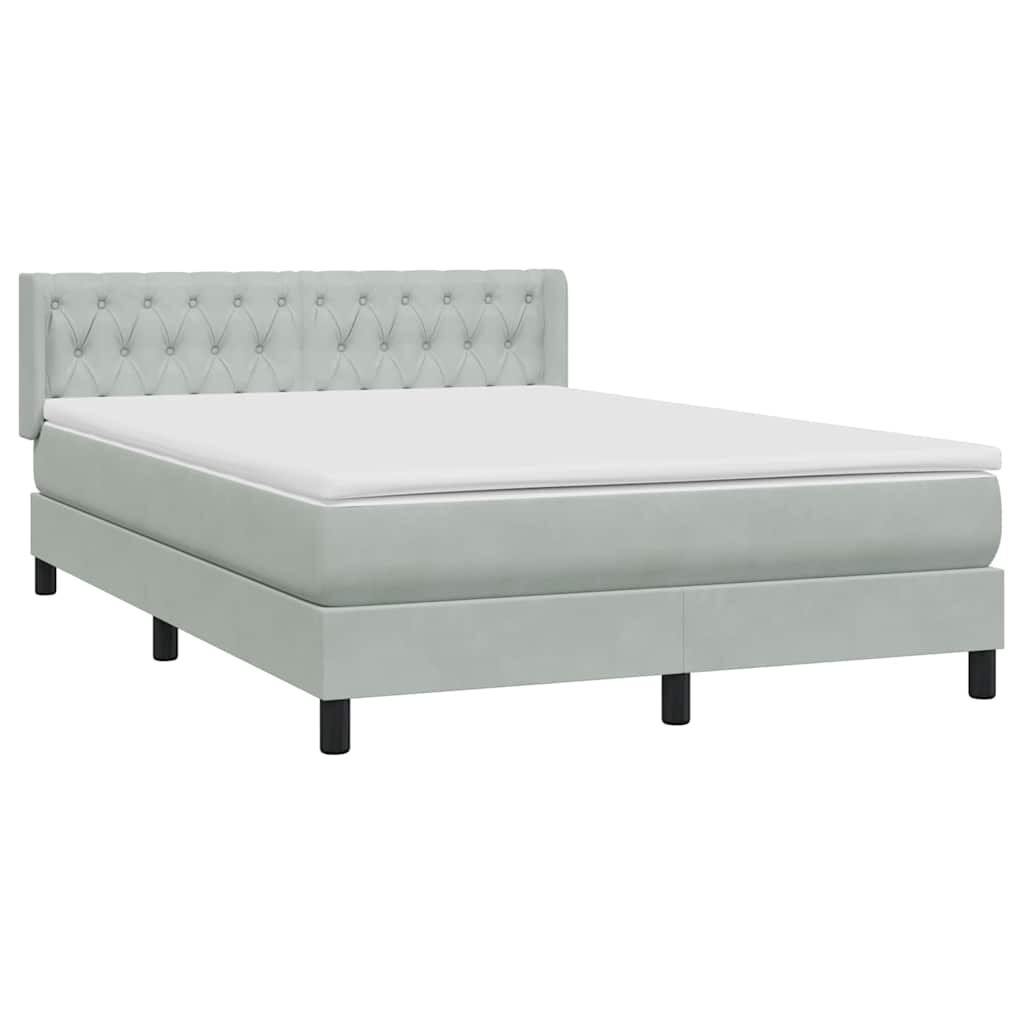 vidaXL Κρεβάτι Boxspring με Στρώμα Ανοιχτό Γκρι 140x210 εκ. Βελούδινο