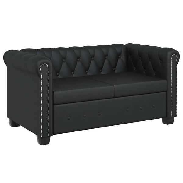 vidaXL Καναπές Διθέσιος Chesterfield Μαύρος από Συνθετικό Δέρμα
