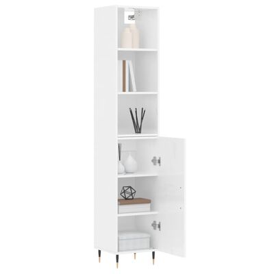 vidaXL Ντουλάπι Γυαλ. Λευκό 34,5 x 34 x 180 εκ. από Επεξεργασμένο Ξύλο