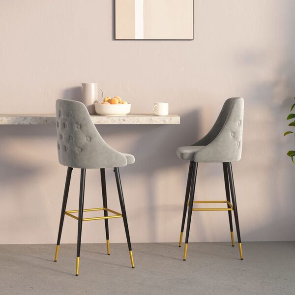 vidaXL Σκαμπό Μπαρ 2 τεμ. Ανοιχτό Γκρι Βελούδινα