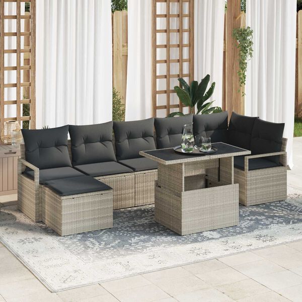 vidaXL Σετ Καναπέ Κήπου με αποθήκευση 8 pcs Ανοιχτό γκρι Πολυ ράταν