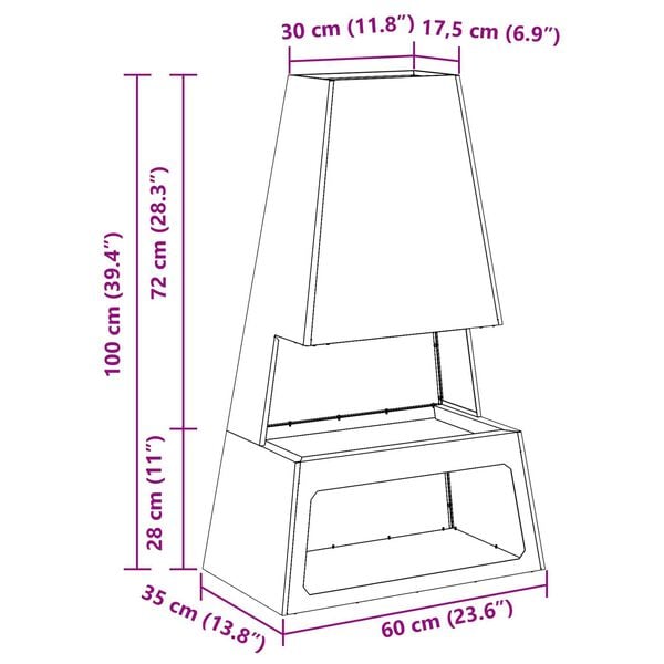 vidaXL Φωτιά με αποθήκη ξύλων 60x35x100 εκ. από καιρικό χάλυβα