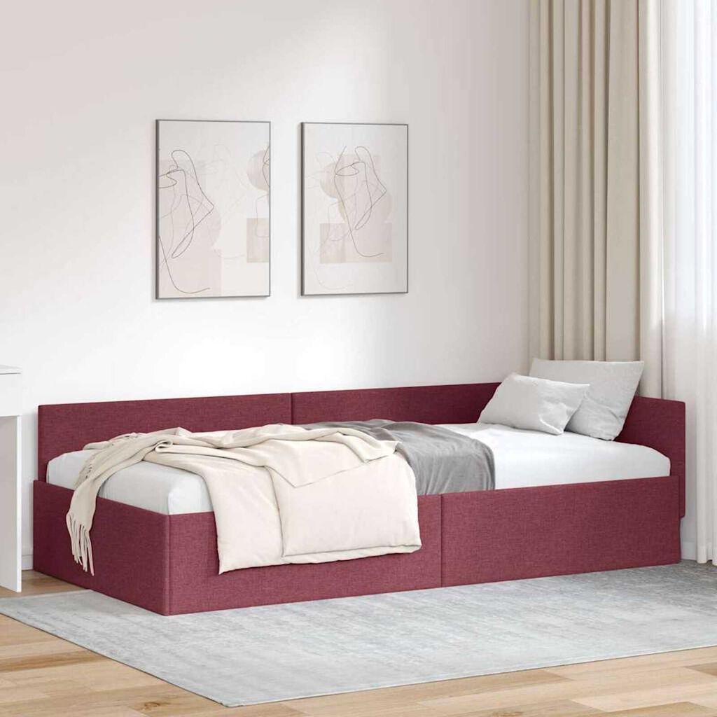 vidaXL Κρεβάτι Γωνίας Μπορντό 100 x 200 cm Ύφασμα και Έργο ξύλου
