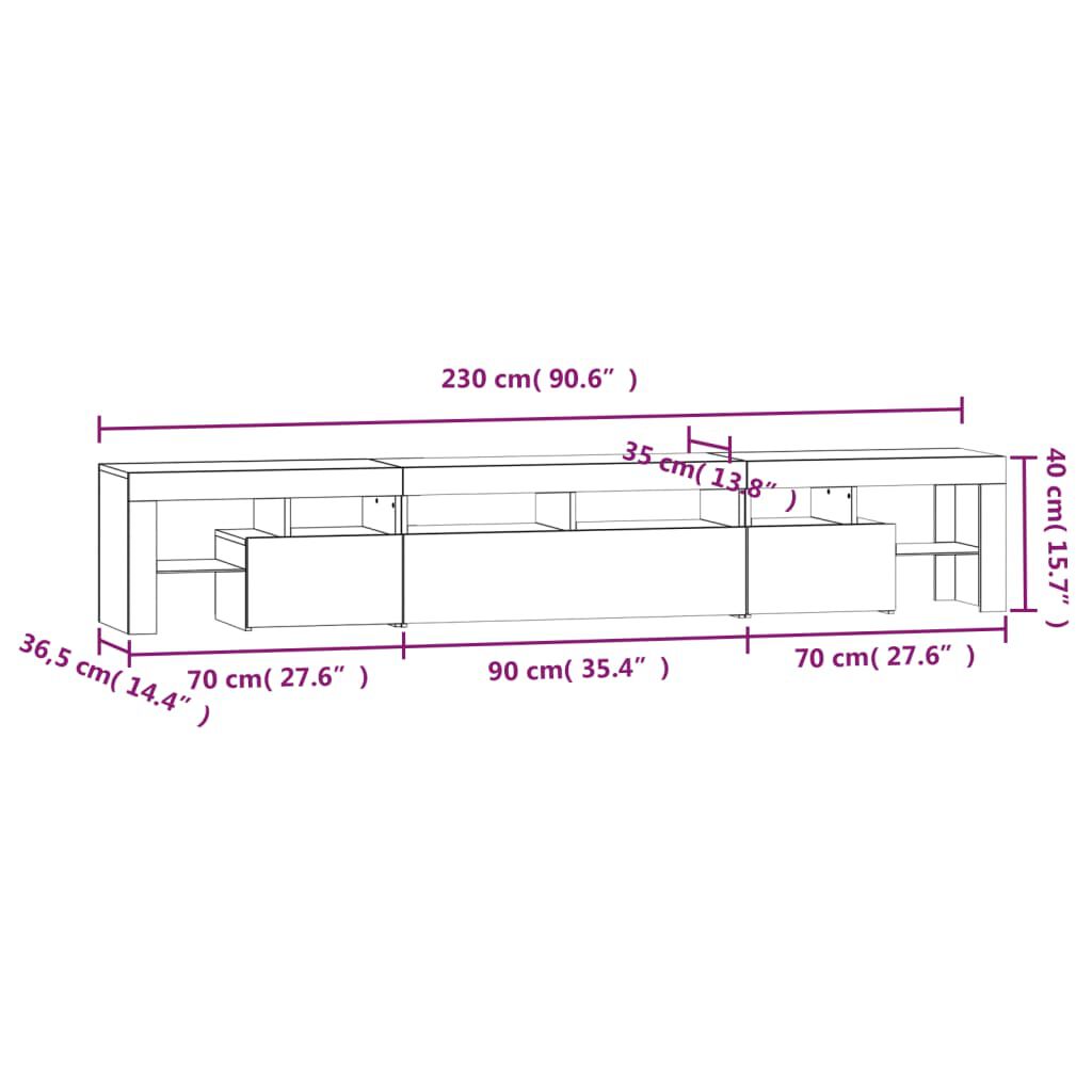 vidaXL Έπιπλο Τηλεόρασης με LED Sonoma Δρυς 230 x 36,5 x 40 εκ.