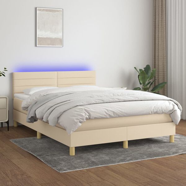 vidaXL &Kappa;&rho;&epsilon;&beta;ά&tau;&iota; Boxspring &mu;&epsilon; &Sigma;&tau;&rho;ώ&mu;&alpha; & LED &Kappa;&rho;&epsilon;&mu; 140x190 &epsilon;&kappa;. &Upsilon;&phi;&alpha;&sigma;&mu;ά&tau;&iota;&nu;&omicron;
