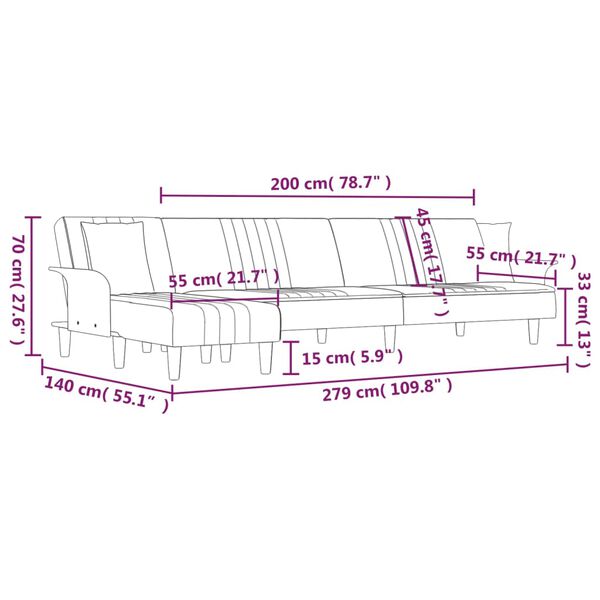 vidaXL Καναπές Κρεβάτι Γωνιακός Αν. Γκρι 279x140x70 εκ. Υφασμάτινος