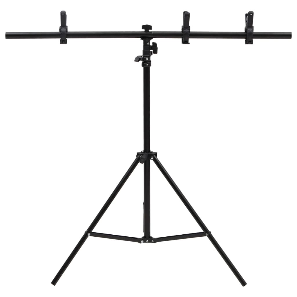 vidaXL Βάση Φόντου σε Σχήμα Τ Μαύρη 91 x 60 x (70-200) εκ.