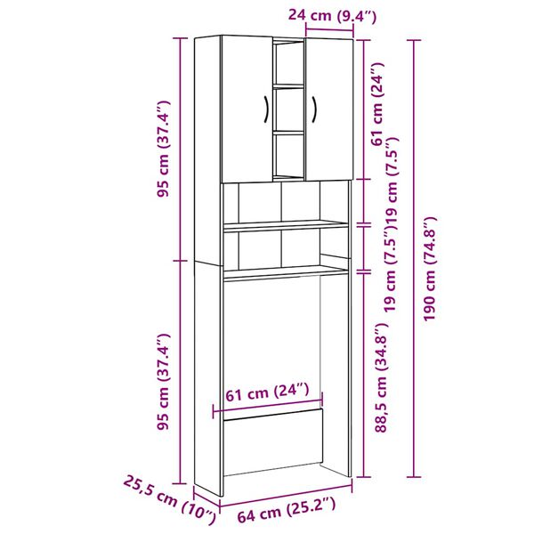 vidaXL Ντουλάπι Πλυντηρίου Παλιό Ξύλο 64 x 25,5 x 190 εκ.