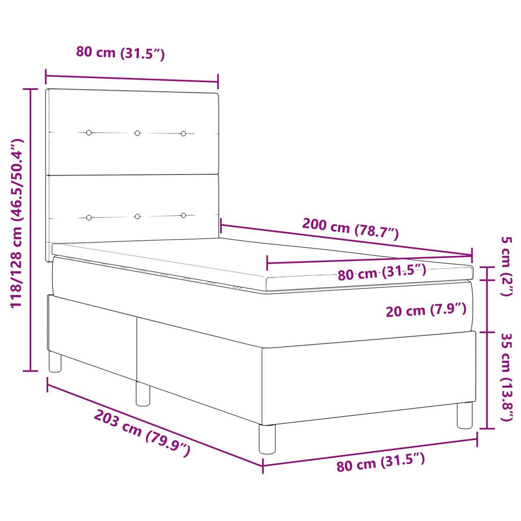 vidaXL Κρεβάτι με Στρώμα Γκρίζο 80x200 εκ Βελούδο