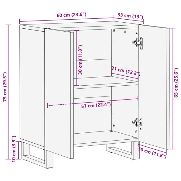 vidaXL Κονσόλα - 60 x 33.5 x 75 εκ., φτιαγμένη από μασίφ ξύλο μάνγκο.