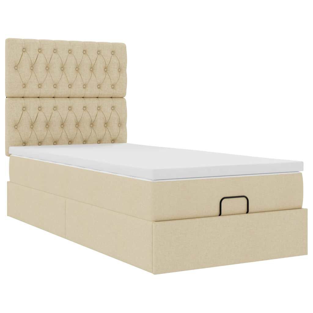 vidaXL Οθωμανικό κρεβάτι με στρώμα & LEDs Cream 90x200 cm Ύφασμα