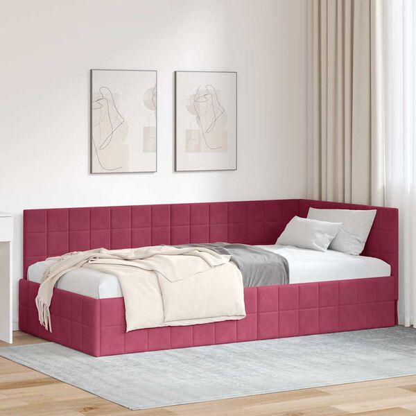 vidaXL Κρεβάτι Γωνίας με κεφαλάρι Μπορντό 90 x 200 cm Βελούδο