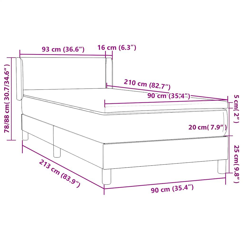 vidaXL Box Spring κρεβάτι με στρώμα σκούρο πράσινο 90x210εκ. Βελούδινο