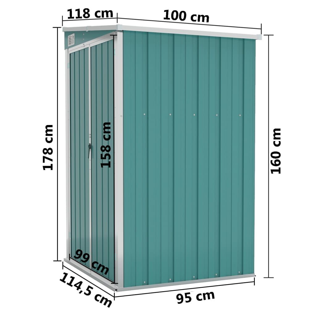 vidaXL Αποθήκη Κήπου Επιτοίχια Πράσινη 118x100x178 εκ από Γαλβ. Ατσάλι